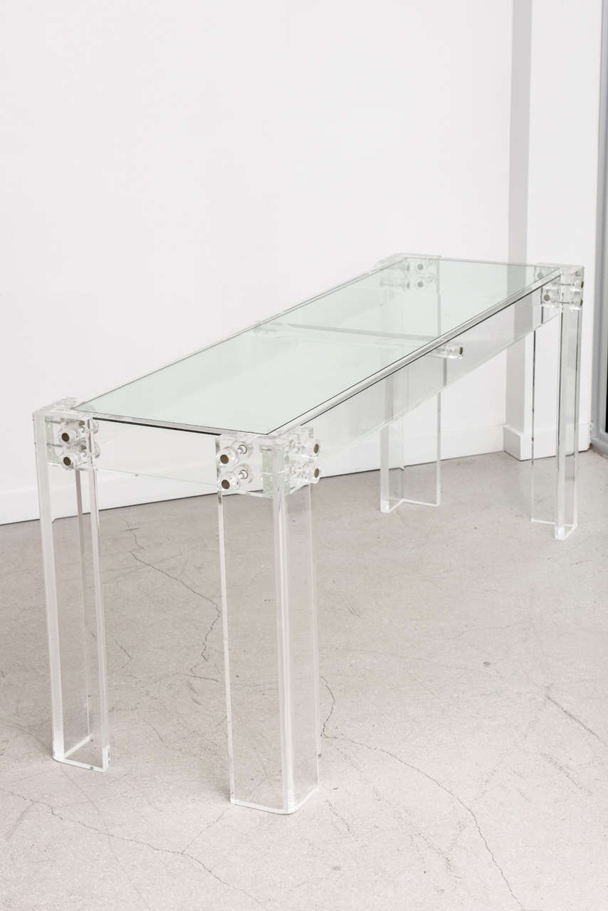 American Vintage Lucite Console Table with Glass Top