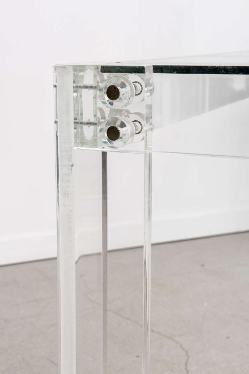 Vintage Lucite Console Table with Glass Top In Excellent Condition In West Palm Beach, FL