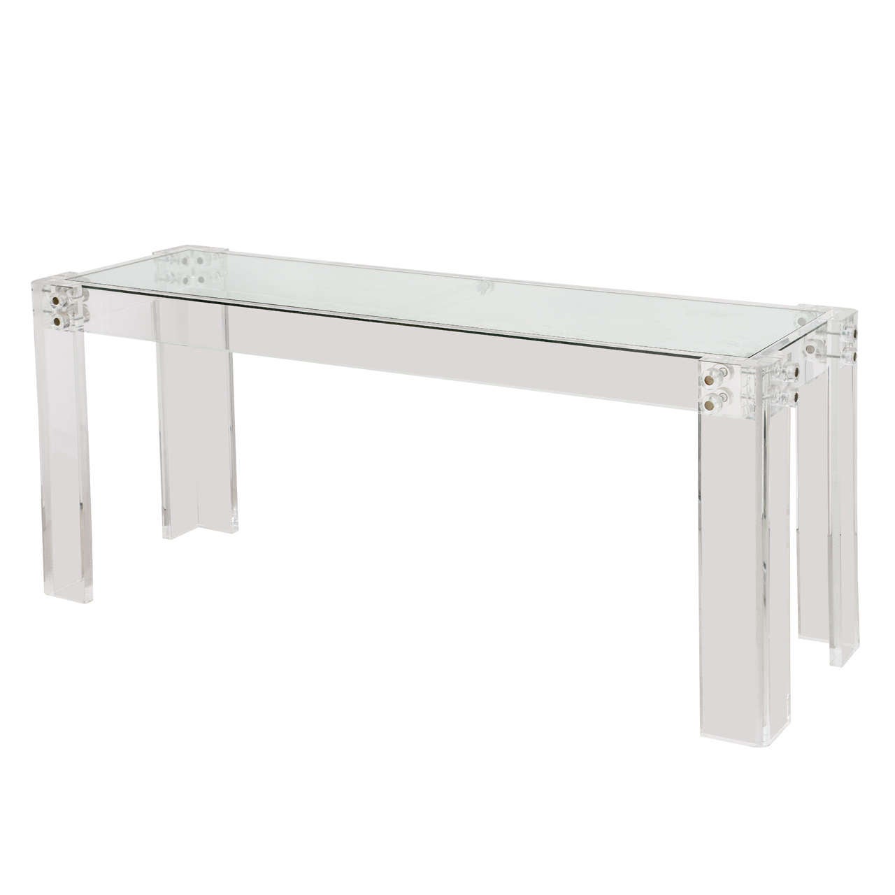 Vintage Lucite Console Table with Glass Top