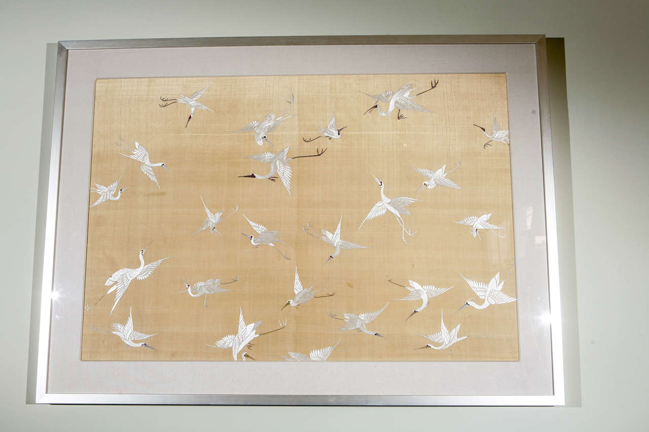 Japanese Silk Embroided Cranes