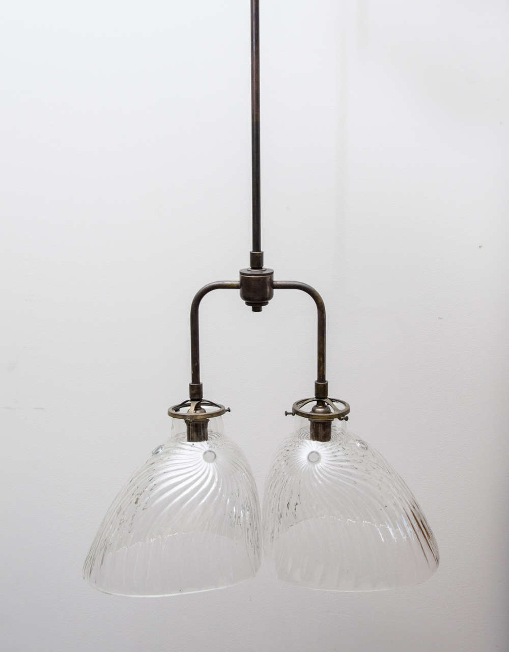 Charming contemporary pendant made out of converted vintage 1920s x-ray shades. 

