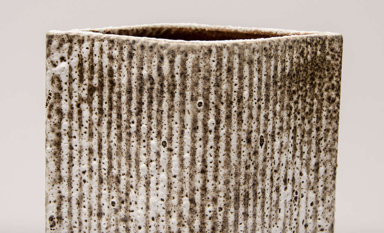 Ceramic West German Pottery Vase in Brown + White Tones