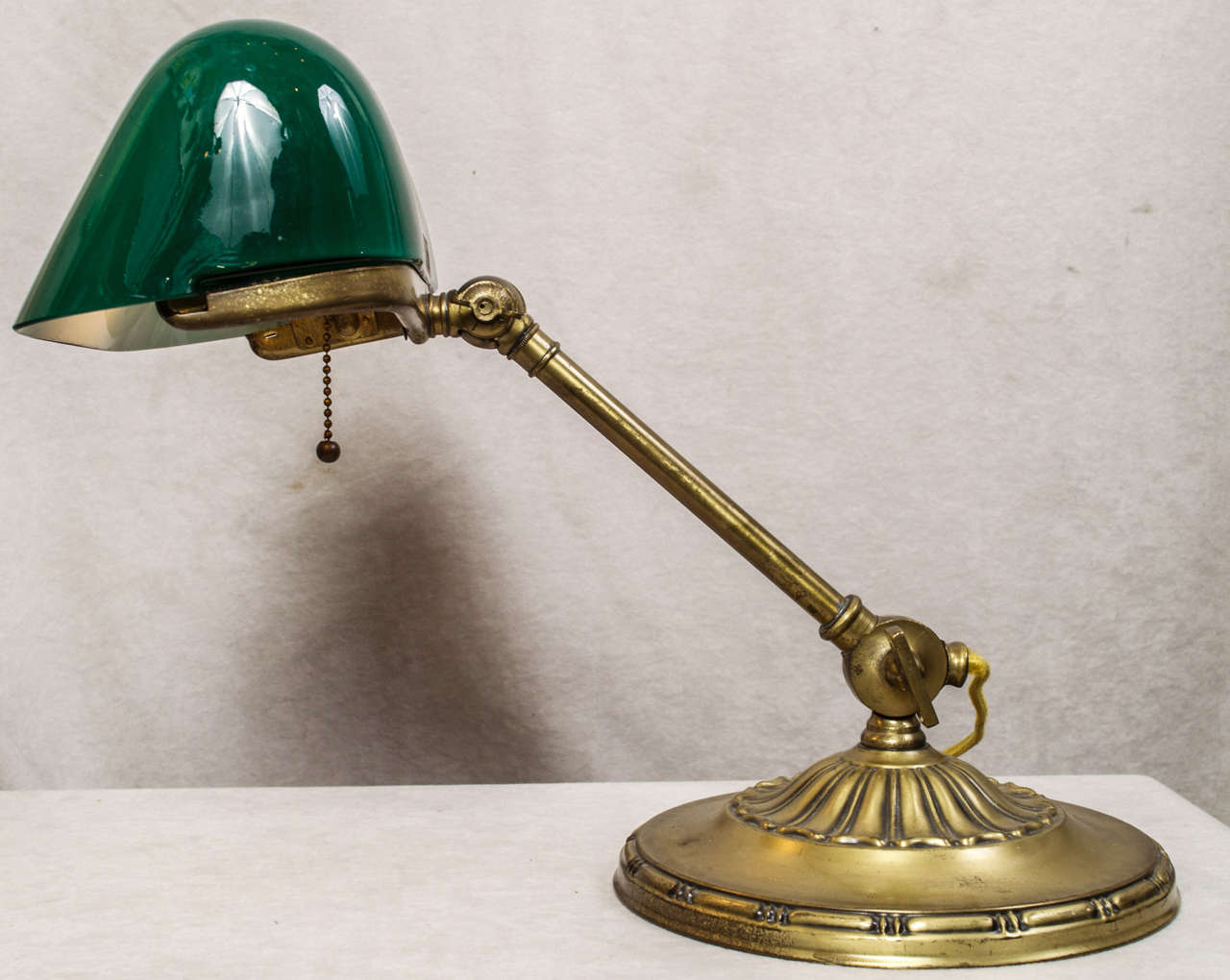 Arts and Crafts Banker's Lamp with Green Cased Glass Shade