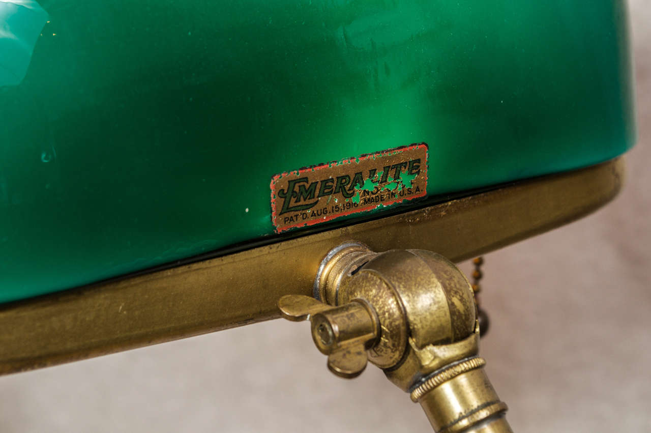 American Banker's Lamp with Green Cased Glass Shade