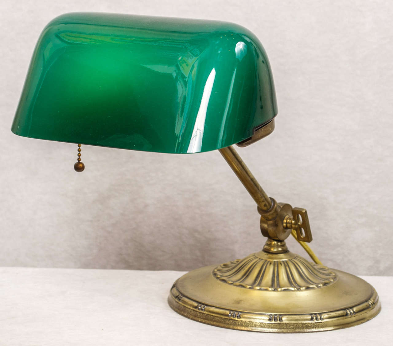 Banker's Lamp with Green Cased Glass Shade In Excellent Condition In Petaluma, CA
