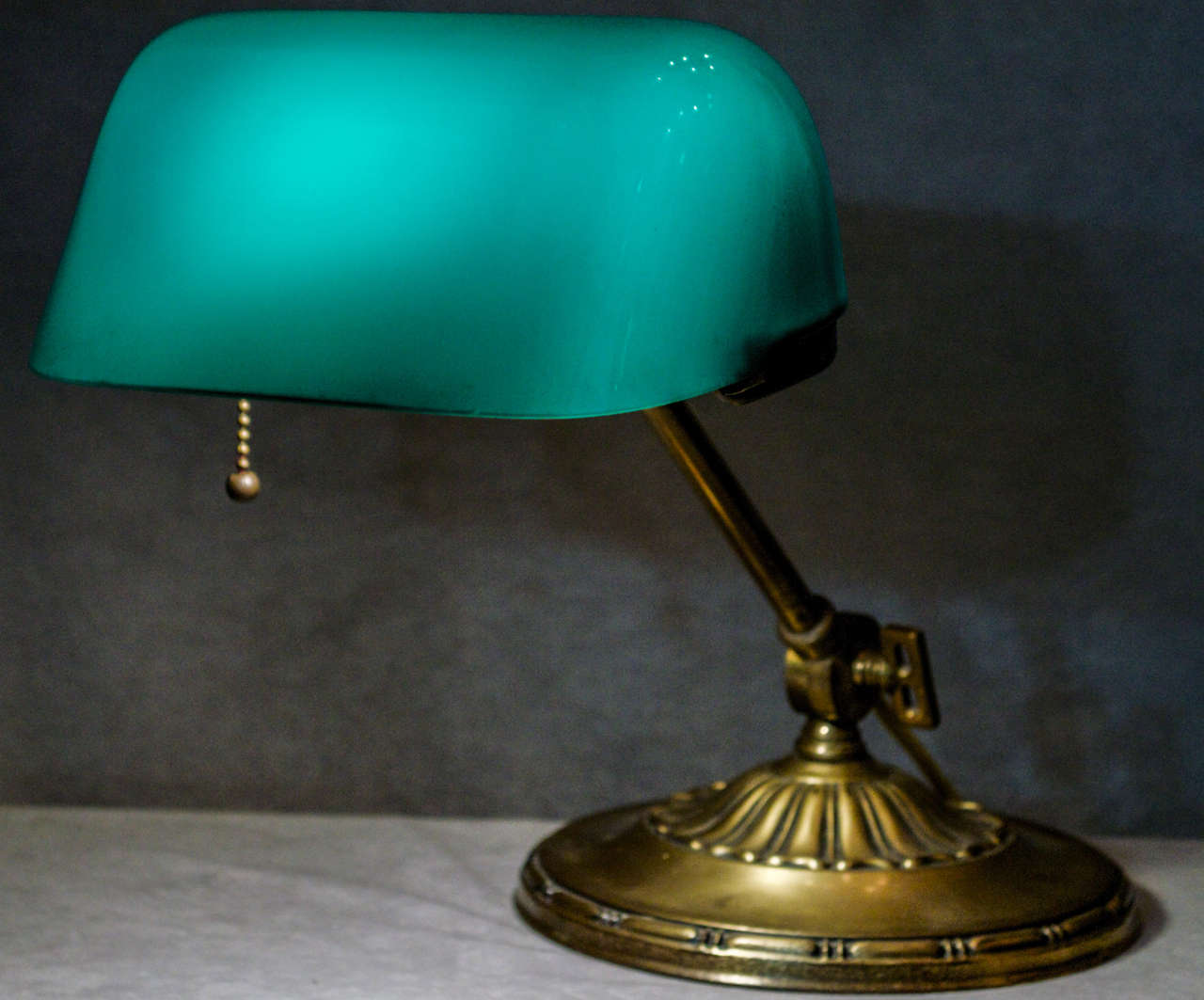 20th Century Banker's Lamp with Green Cased Glass Shade