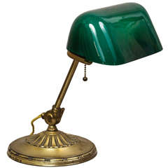 Antique Banker's Lamp with Green Cased Glass Shade