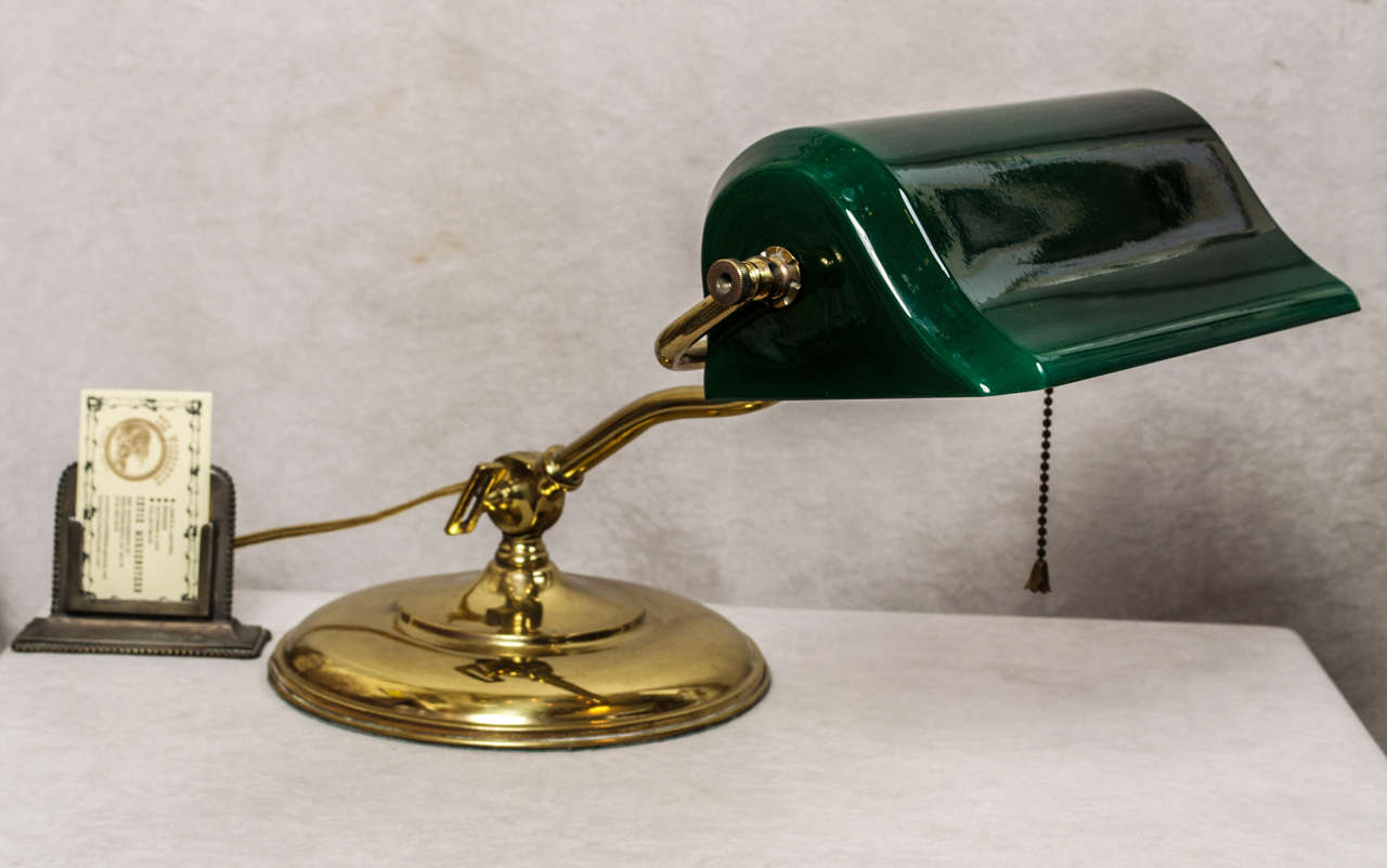 Banker S Desk Lamp With Cased Green Glass Shade At 1stdibs