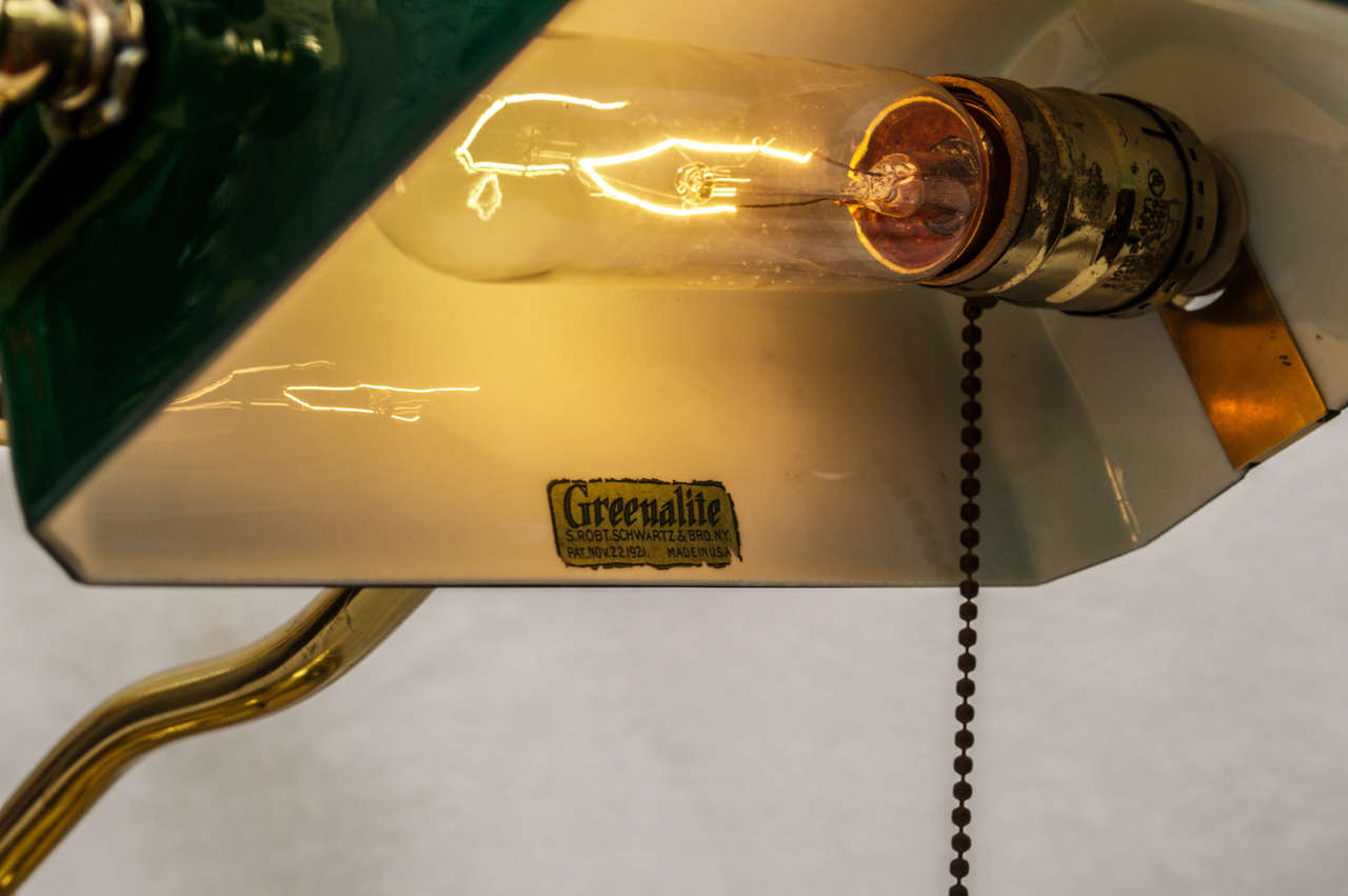 American Banker's Desk Lamp with Cased Green Glass Shade
