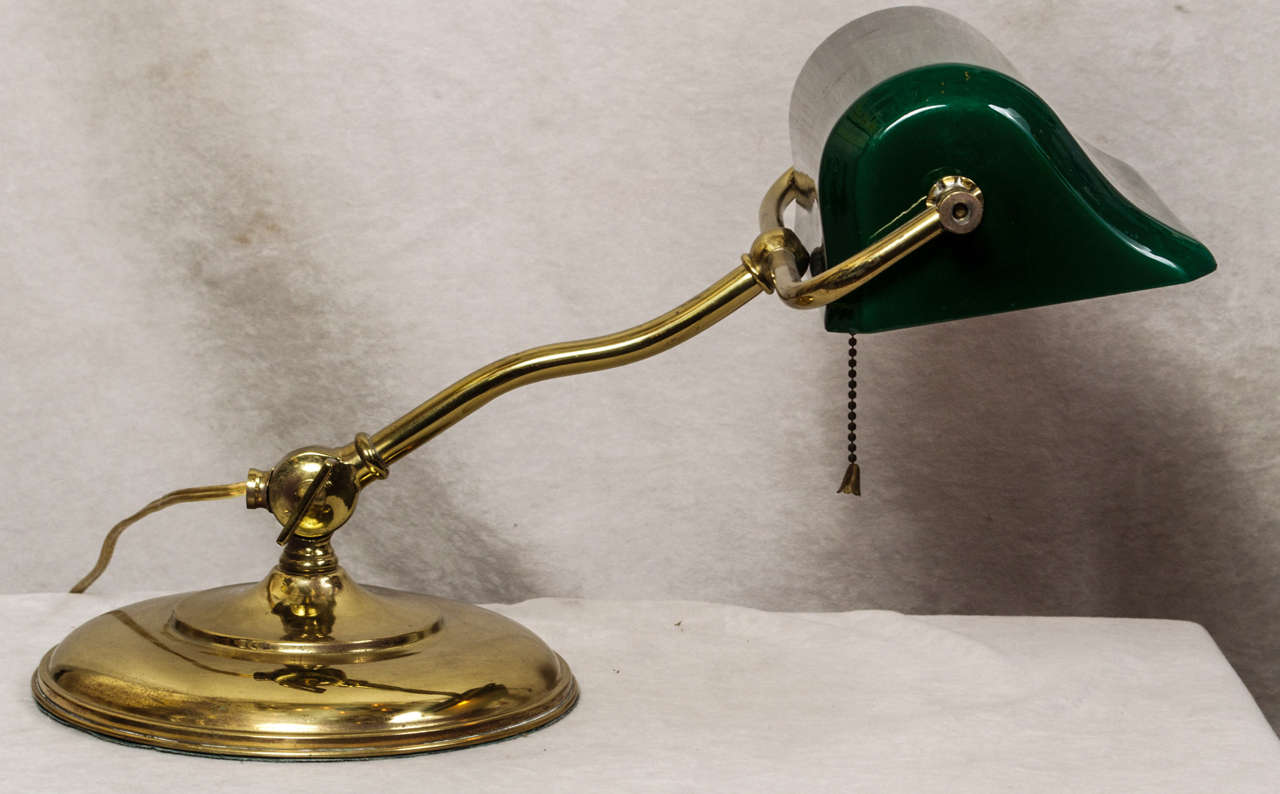 20th Century Banker's Desk Lamp with Cased Green Glass Shade