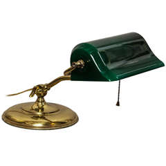 Antique Banker's Desk Lamp with Cased Green Glass Shade