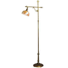 Antique Adjustable Bronze Floor Lamp with Hand Blown Steuben Shade