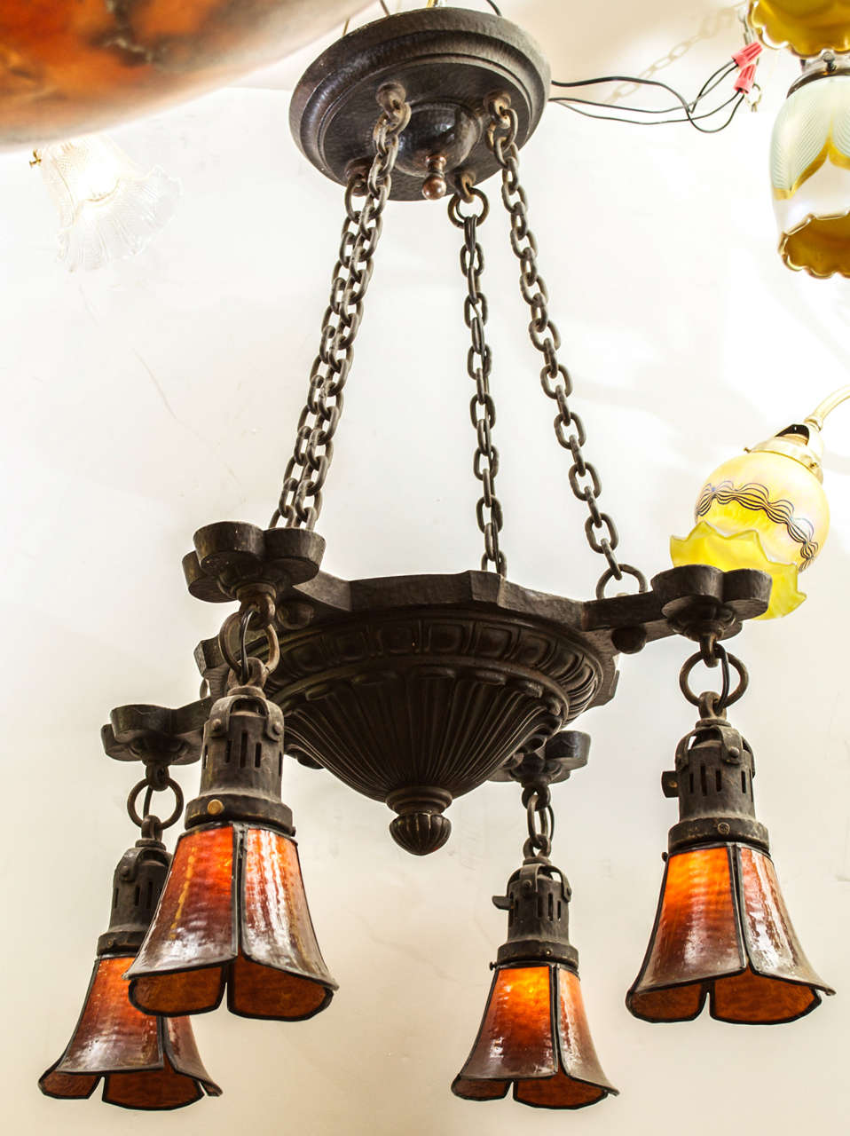 American Arts and Crafts Hammered Four Arm Chandelier
