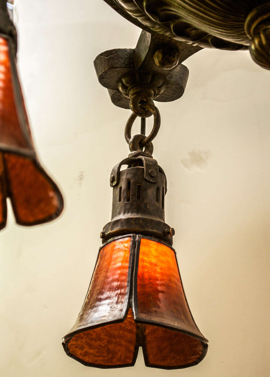 Arts and Crafts Hammered Four Arm Chandelier 1