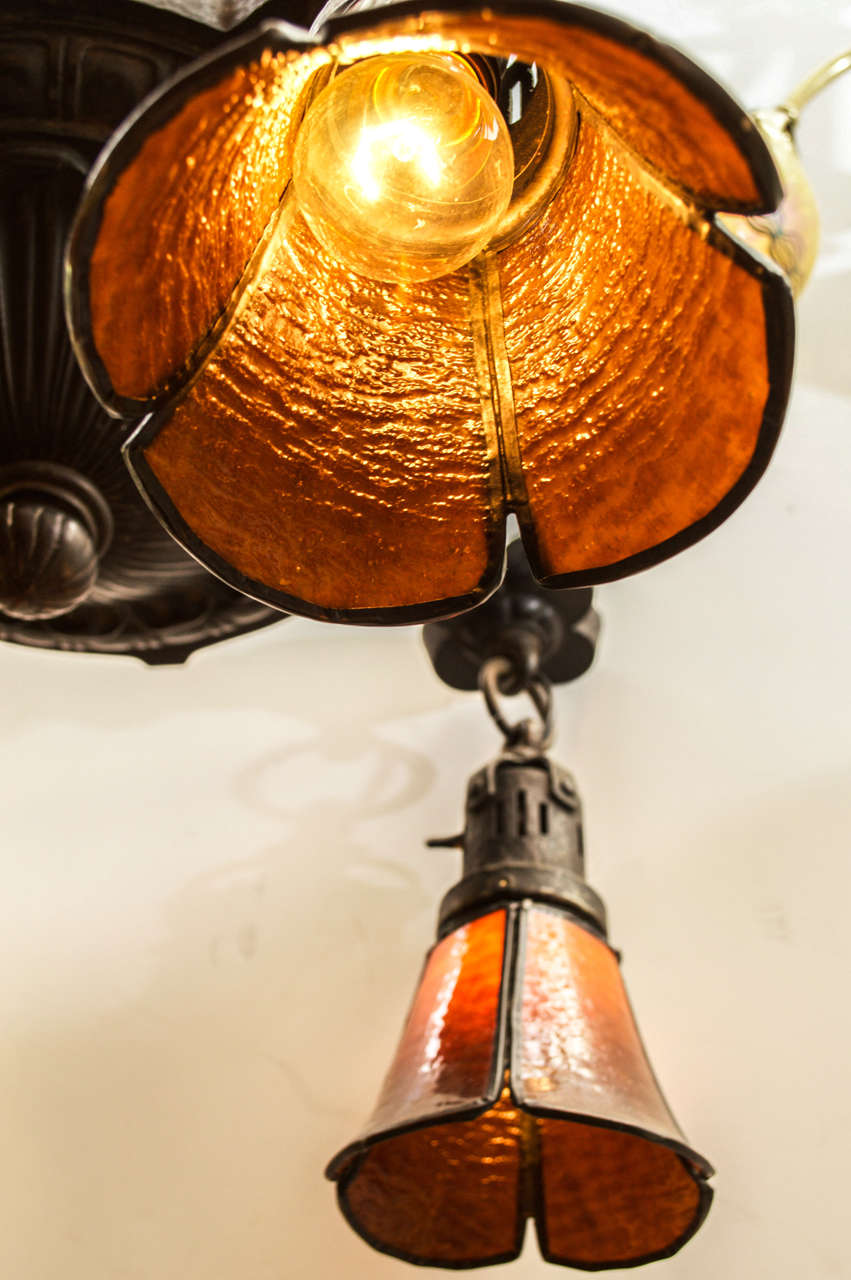 Arts and Crafts Hammered Four Arm Chandelier 2