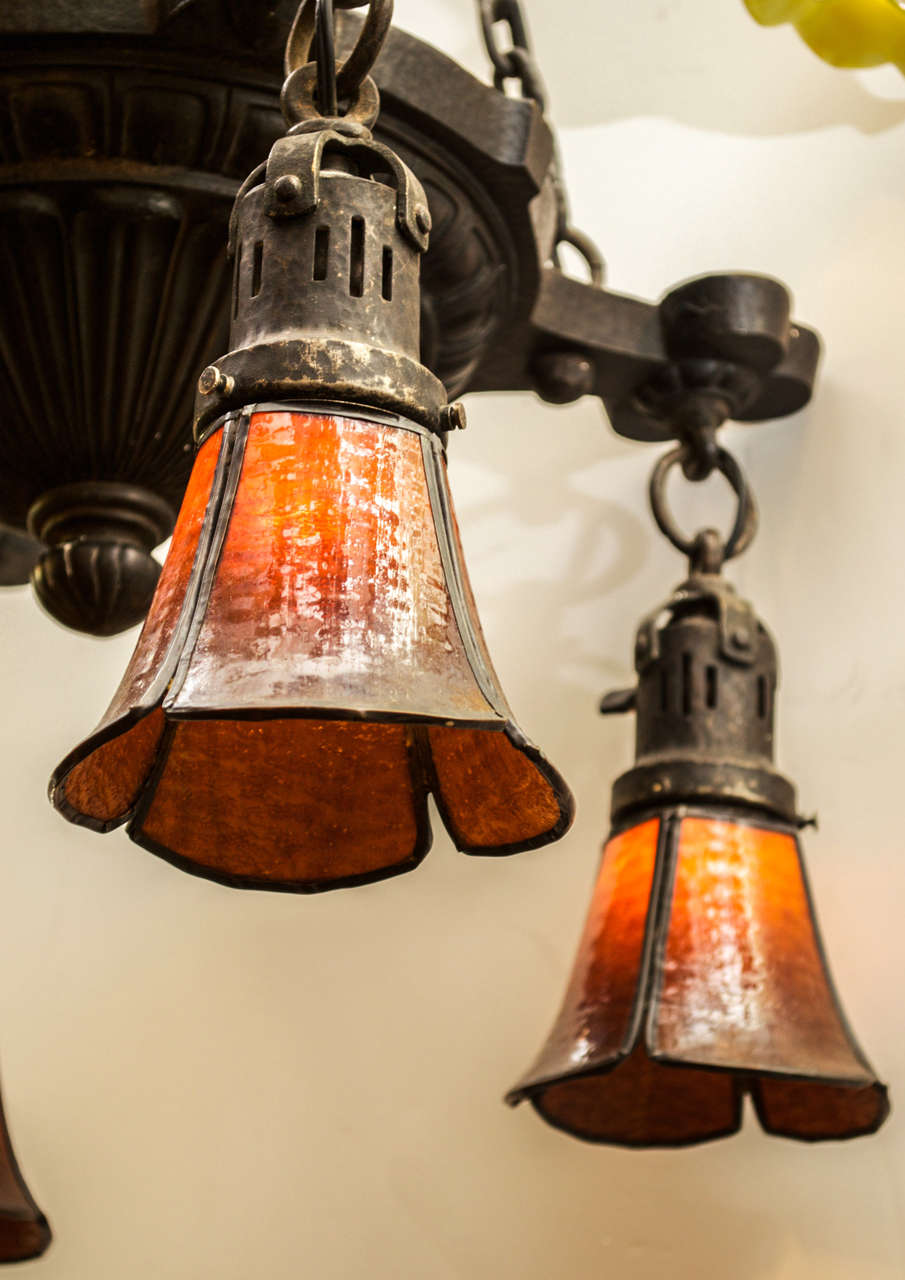 Arts and Crafts Hammered Four Arm Chandelier 3