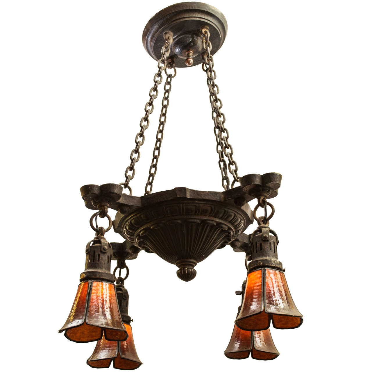 Arts and Crafts Hammered Four Arm Chandelier at 1stDibs