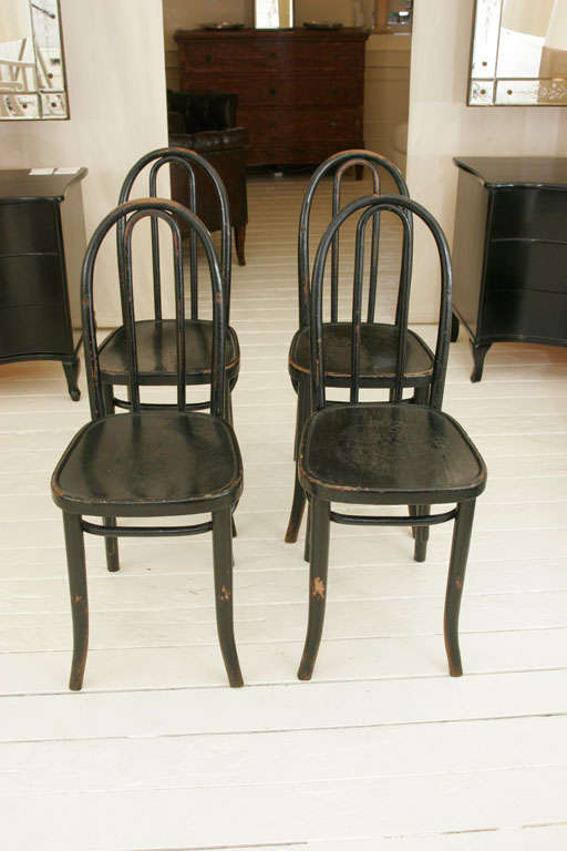 Set of 4 Ebonised Chairs by Thonet
