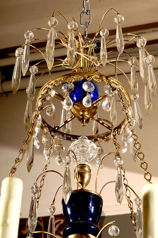 Swedish 8 Arm Chandelier with Cobalt