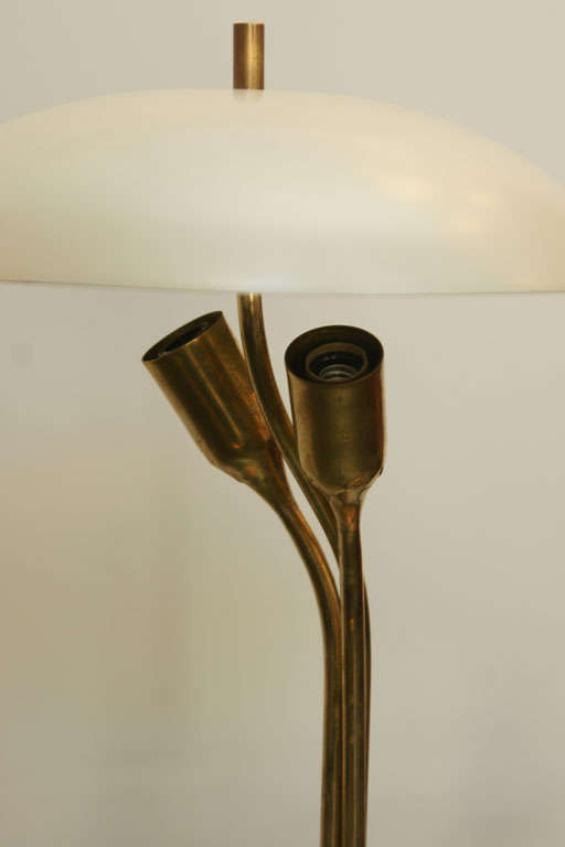 Italian Table Lamp with Adjustable Shade Connected to Brass Poles and Glass Base. Fontana Arte Style.Rewired