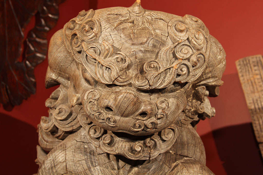 19th Century Large Japanese Lion Dog Architectural Carving