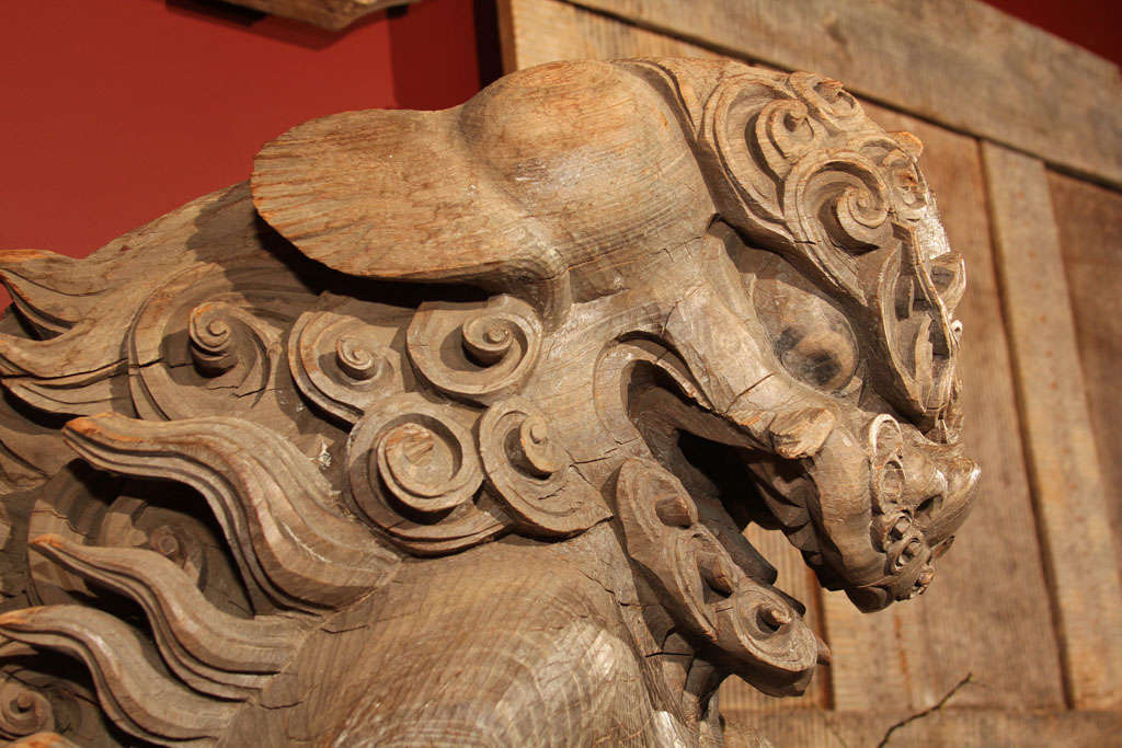Large Japanese Lion Dog Architectural Carving 5
