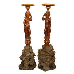 Rare pair of 18th century torchere stands