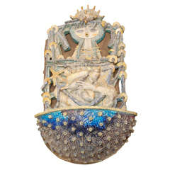 Monumental Ugo Lucerni ceramic wall planter, fountain, signed 1