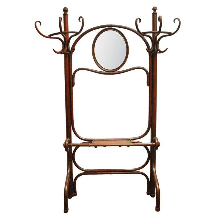 Thonet Coat Rack/stand  / Hall Tree And Mirror In Bentwood