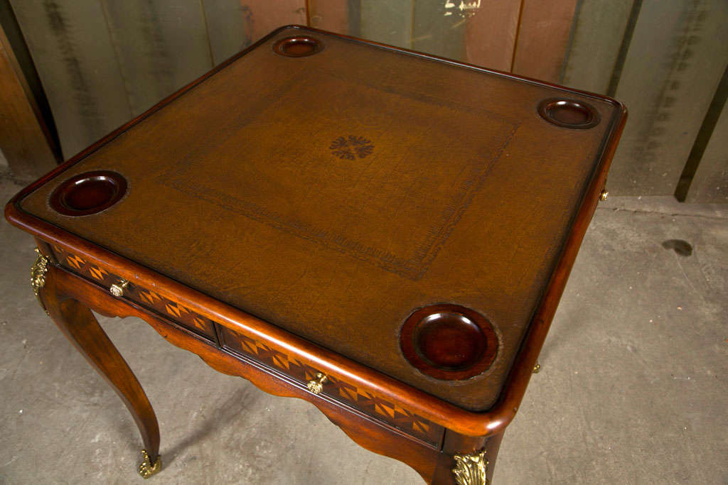 Marquetry and Leather Card Table For Sale 4