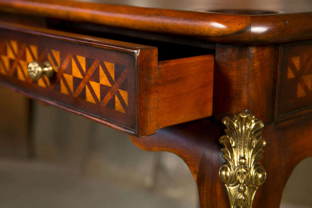 Unknown Marquetry and Leather Card Table For Sale