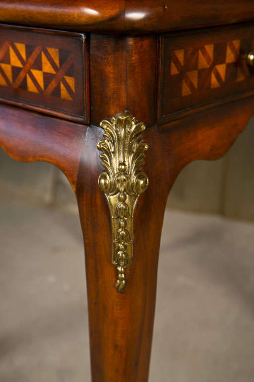 Mid-20th Century Marquetry and Leather Card Table For Sale