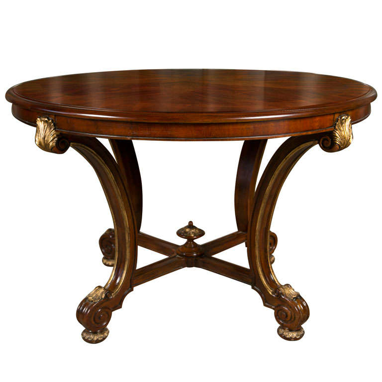 Round  Center  Hall Table With Inlaid Top For Sale