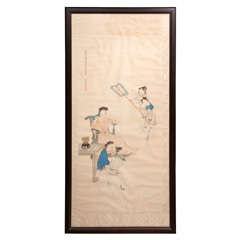 Antique Chinese Ink and  Guache Scroll Painting