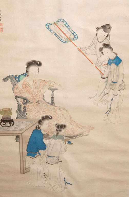 Gilt Chinese Ink and  Guache Scroll Painting