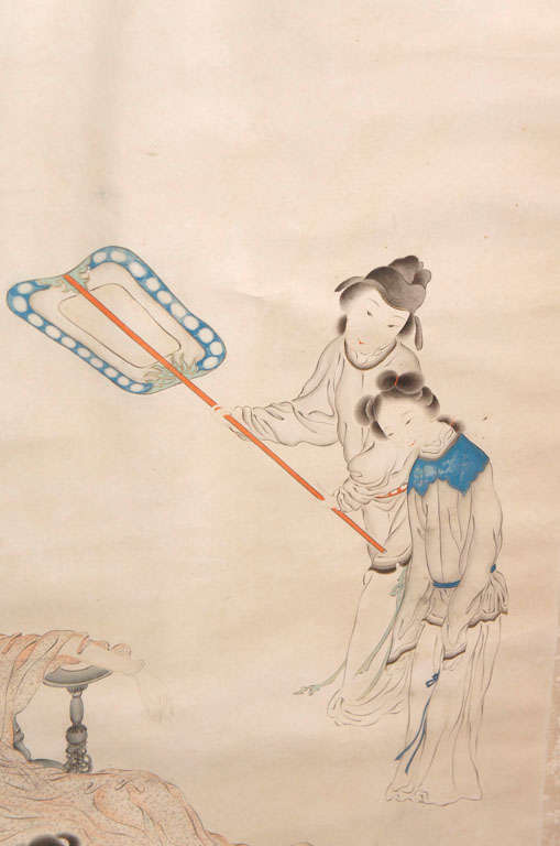 19th Century Chinese Ink and  Guache Scroll Painting