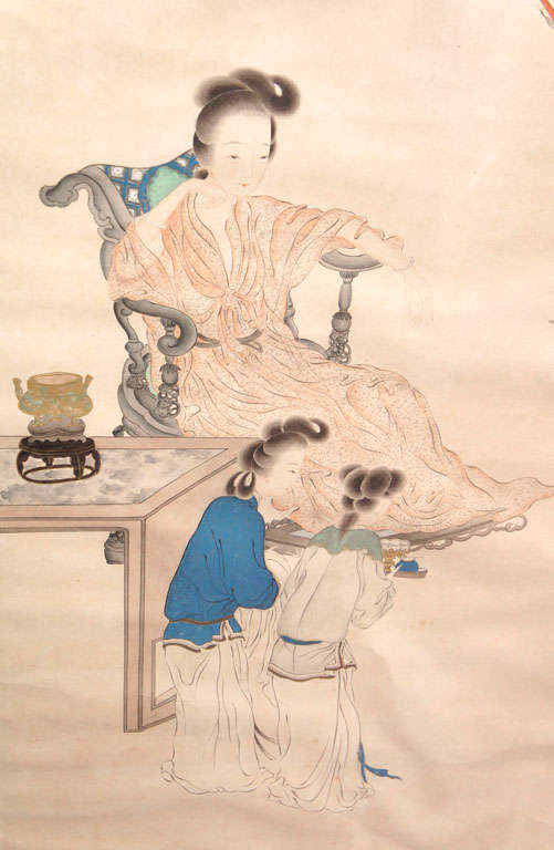 Silk Chinese Ink and  Guache Scroll Painting