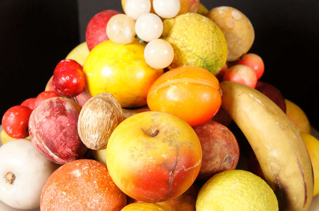 A Fine Collection of Carved & Painted Marble Fruit with Compotes In Excellent Condition In Hudson, NY