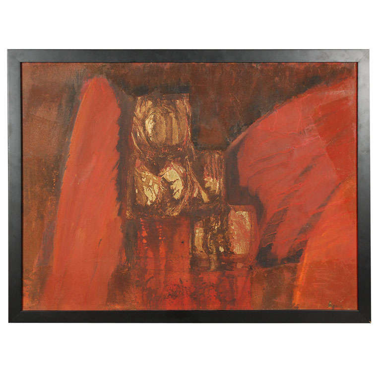 Framed Abstract Oil Painting with Signature For Sale