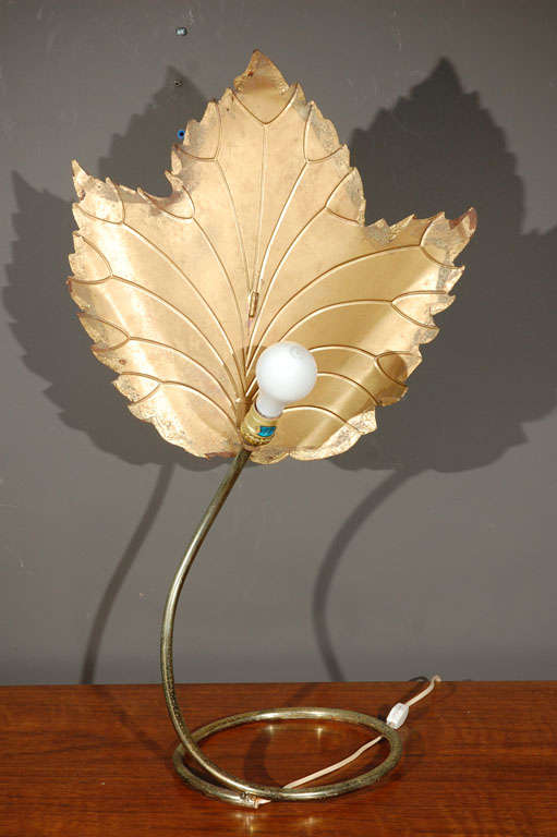 1970's Curtis Jere Brass Leaf Table Lamp 3