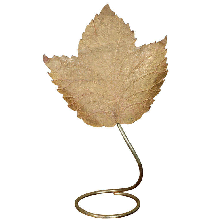 1970's Curtis Jere Brass Leaf Table Lamp