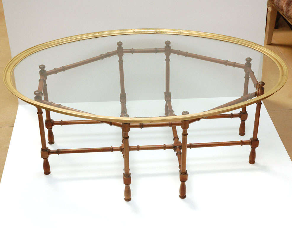 Pie Crust Glass & Brass Coffee Table with Bamboo Base