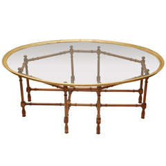 Vintage Pie Crust Glass & Brass Coffee Table with Bamboo Base
