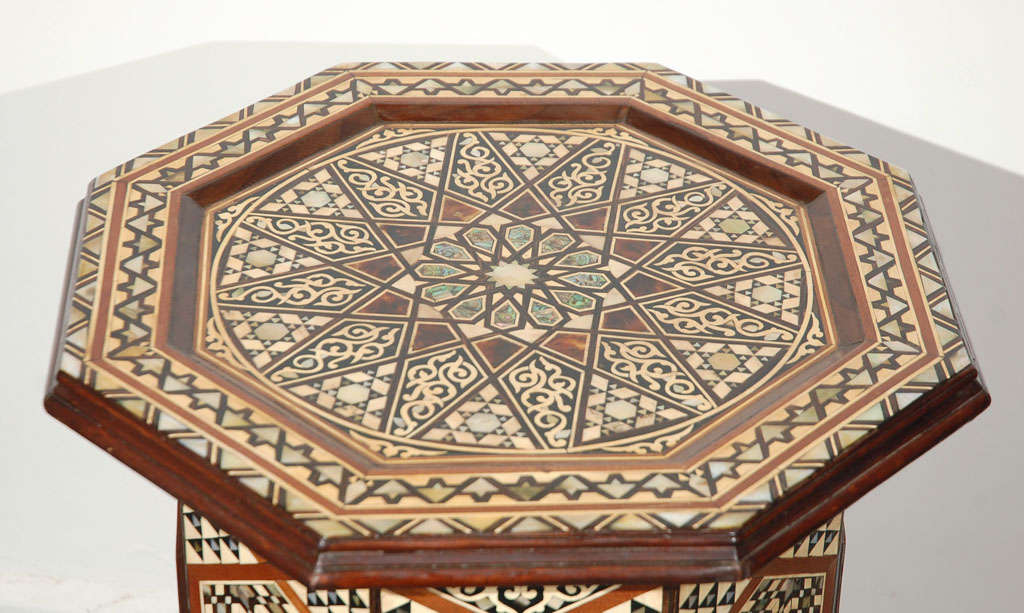 Inlay Moorish Syrian Octagonal Pedestal Table Inlaid with Mother of Pearl