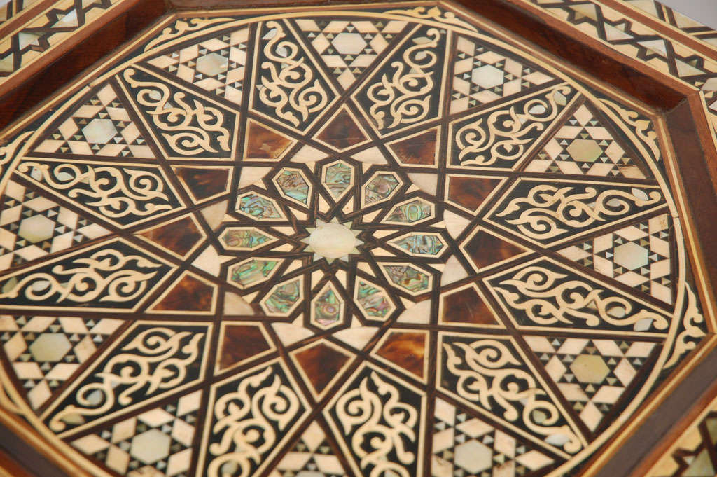 Moorish Syrian Octagonal Pedestal Table Inlaid with Mother of Pearl In Excellent Condition In North Hollywood, CA