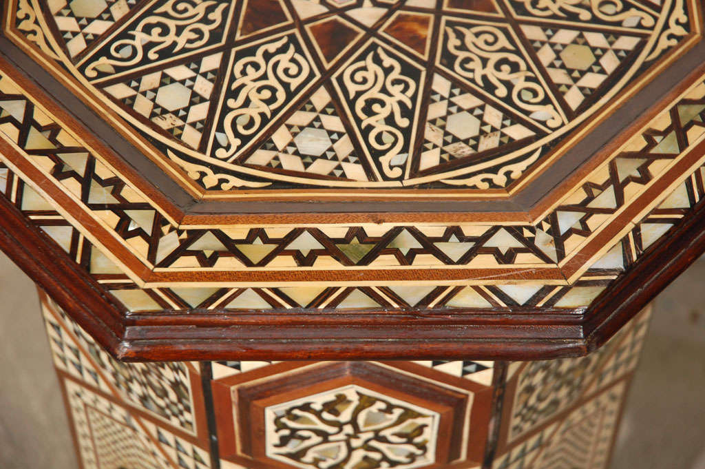 19th Century Moorish Syrian Octagonal Pedestal Table Inlaid with Mother of Pearl