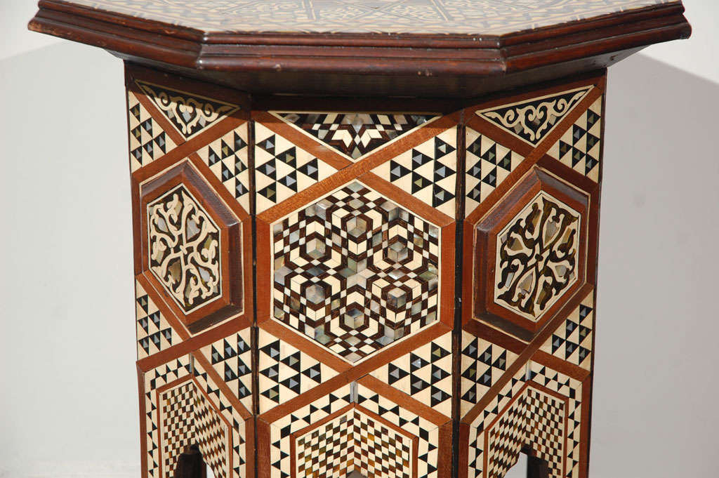 Moorish Syrian Octagonal Pedestal Table Inlaid with Mother of Pearl 1