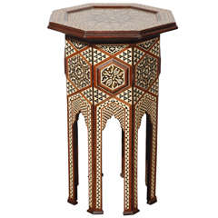 Moorish Syrian Octagonal Pedestal Table Inlaid with Mother of Pearl