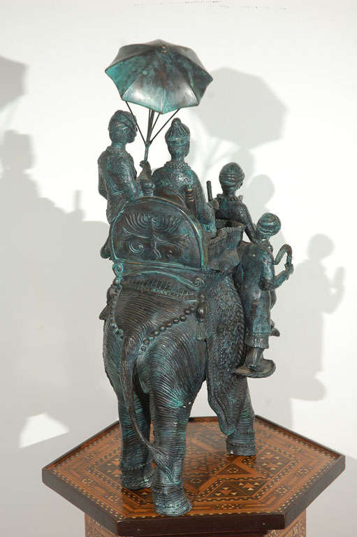 Bronze Maharajah on an Elephant Ride, Patinated Sculpture