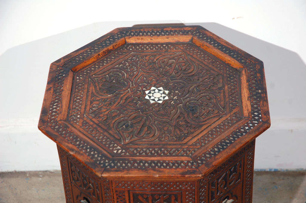 Moorish 19th C. Syrian Octagonal Side Tea Table Inlaid with Mother of Pearl